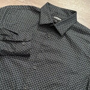 Express Shirt Mens Large Black Geometric Extra Slim Long Sleeve Button Up Casual